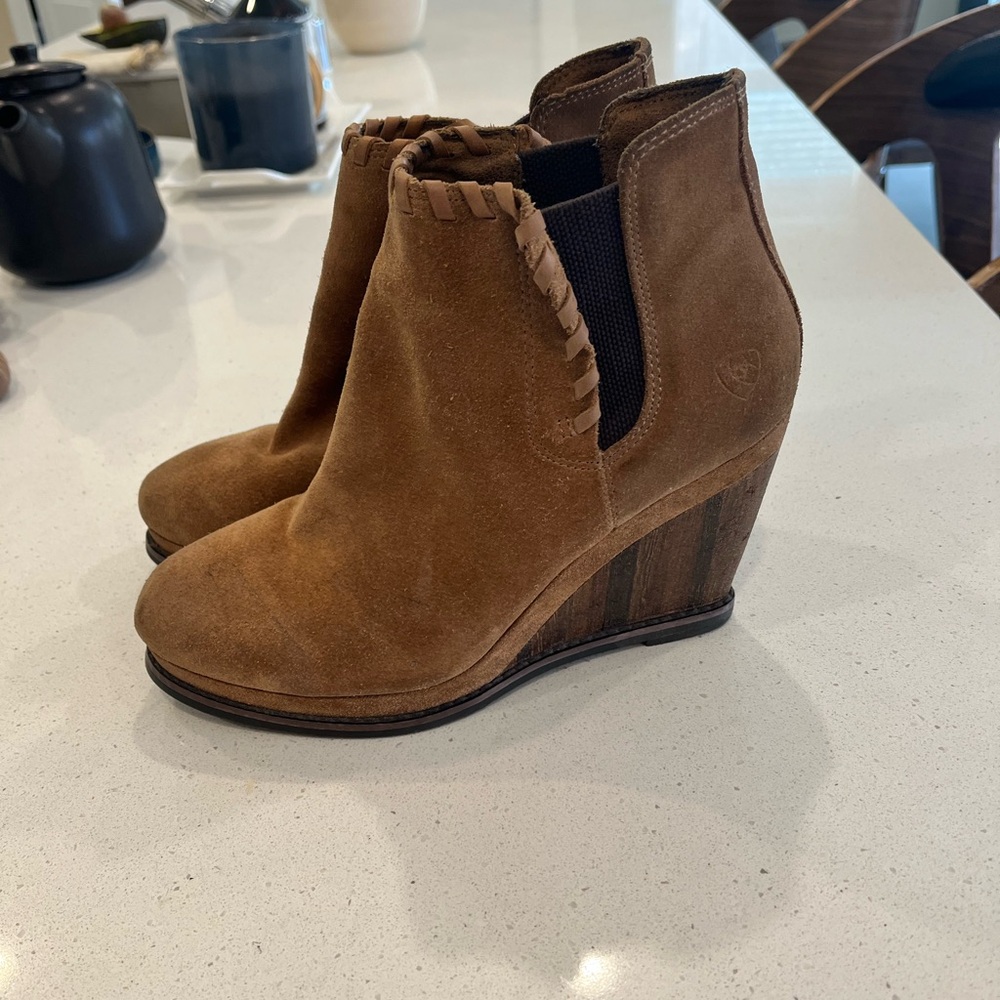 Ariat Brown Suede Wedge Ankle Boots Size  8.5